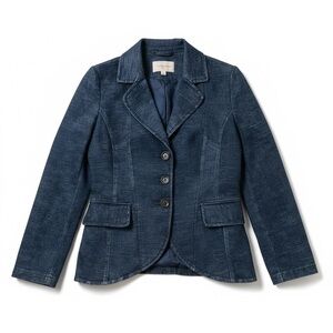 Luii Denim Look Knit Jacket Snap Front Stretch Cotton Blazer Size M